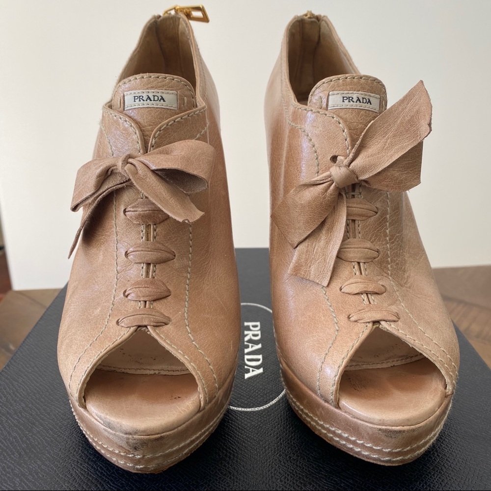 Prada Peep-toe Platform Lace-up Booties